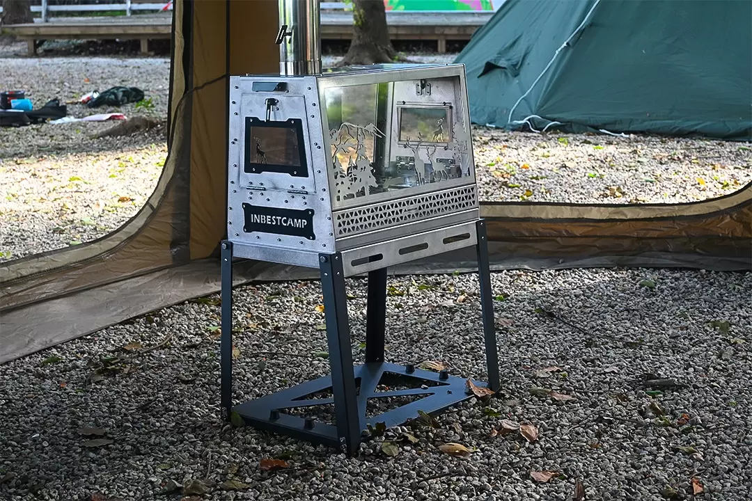Trapezförmiger Zeltofen aus Edelstahl